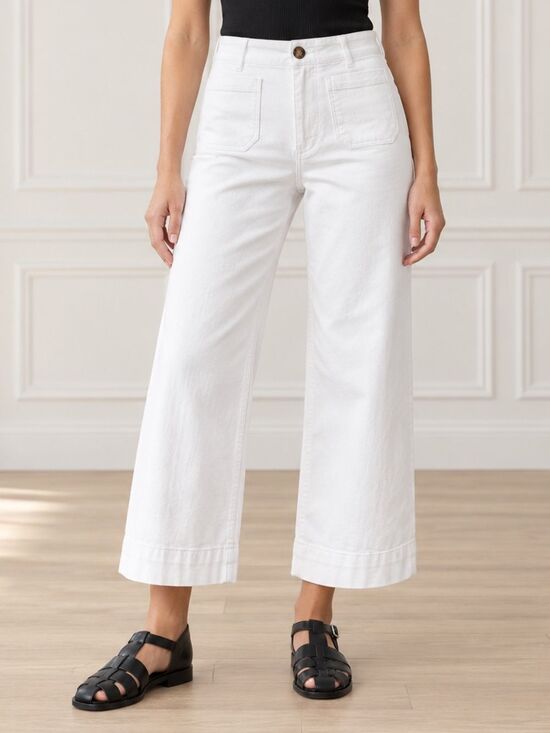 Maeve Denim - Anthropologie Maeve Colette Crop 26 Wide Leg Jeans White High Rise Patch Pocket